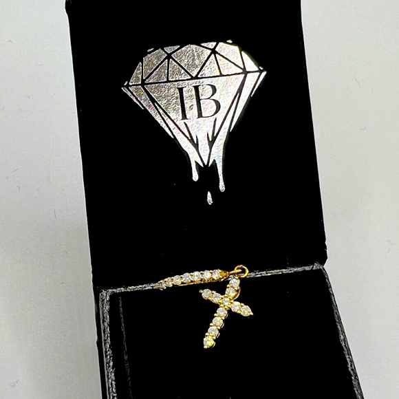 14k Yellow Gold Real Diamonds drop hoop cross (blinged George Michael style) - Picture 1 of 8
